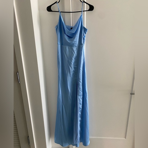 Lulus Formal Invitation Light Blue Satin Cowl Neck Maxi Dress in Size XS - Picture 7 of 7